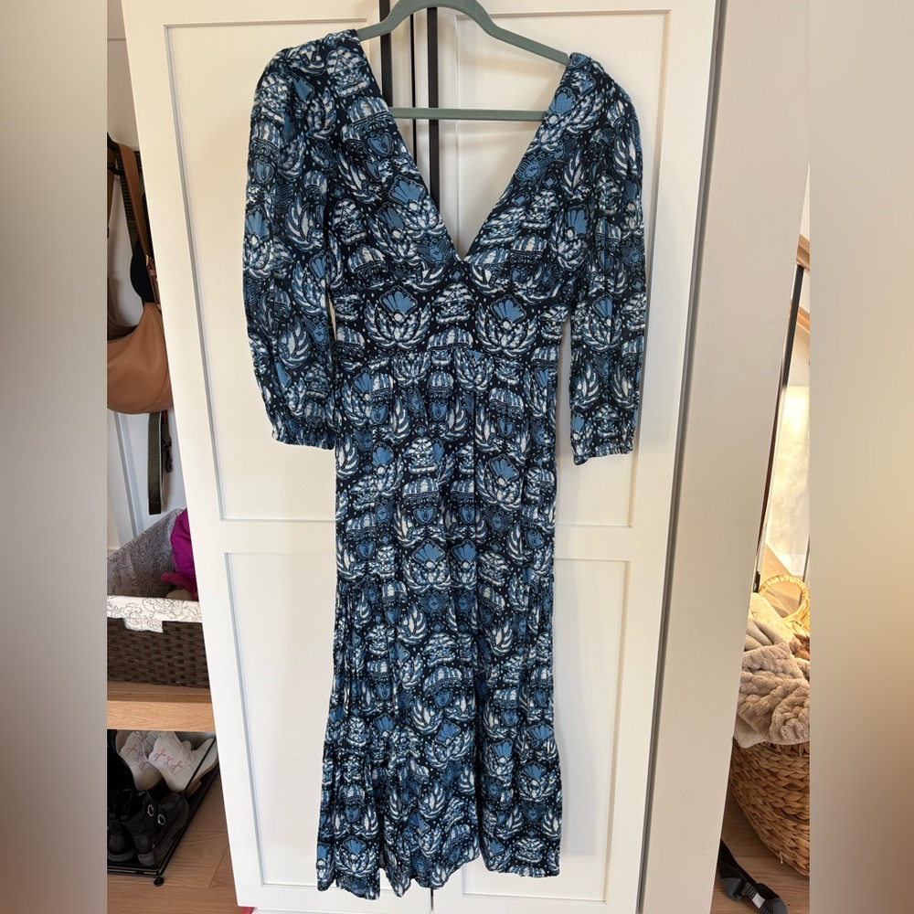 Caroline Constas Blue and White Long Sleeve Dress